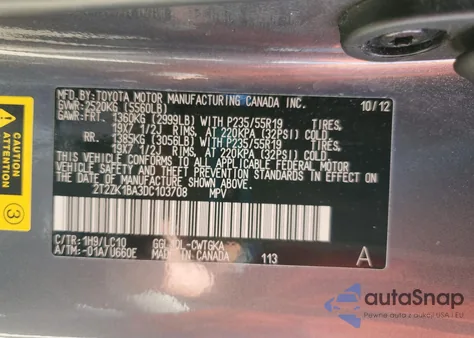 2013 Lexus Rx 350 from USA, damaged, VIN 2T2ZK1BA3DC103708
